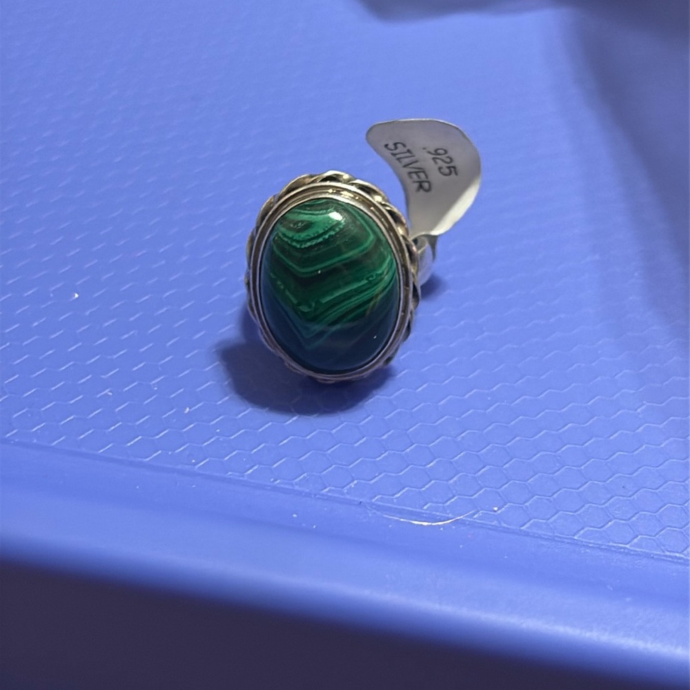 Sterling Silver Malachite Ring. Size Betweene 5.5 - image 1